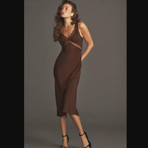 Reformation Provence Silk Dress in Cafe - Picture 2 of 3